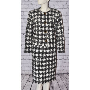 ST. JOHN KNIT by Marie Gray B&W Houndstooth Long Sleeve Jacket Skirt SET Size 10